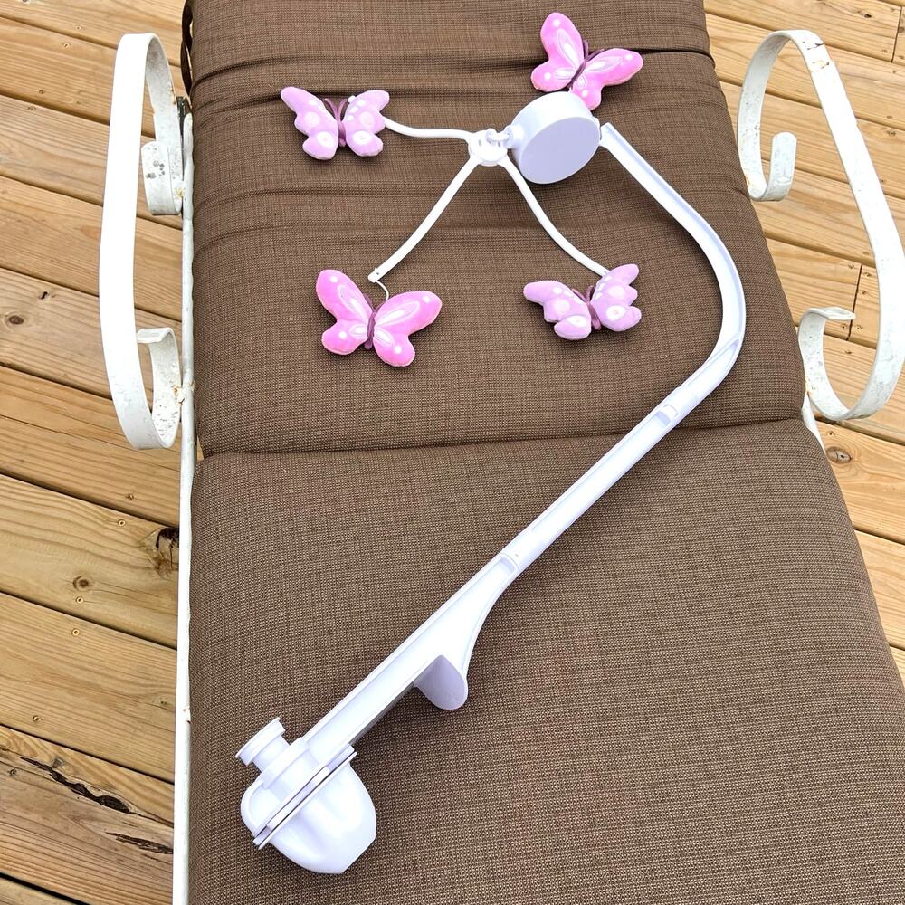 Lambs & Ivy Butterfly Crib Mobile Lullaby Musical Pink Lavender Revolving Plush